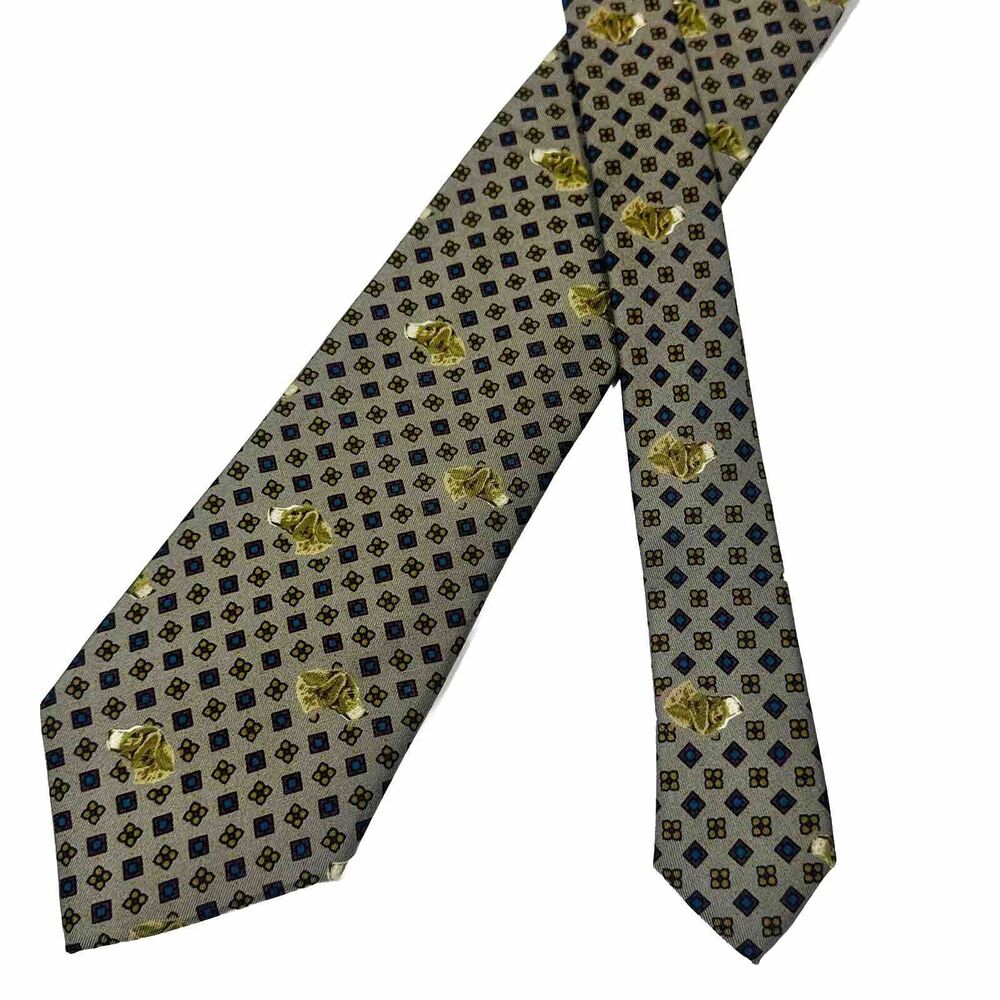 ETRO Taupe Brown Blue Gold Novelty Dog Golden Retriever Neck Tie 58"